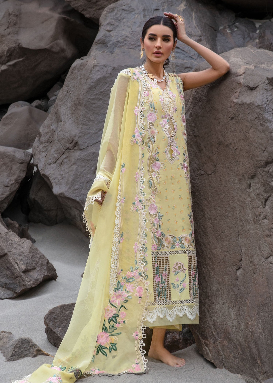 Crimson | Lawn 2024 | Believe In Her - Topaz Yellow - Pakistani Clothes for women, in United Kingdom and United States