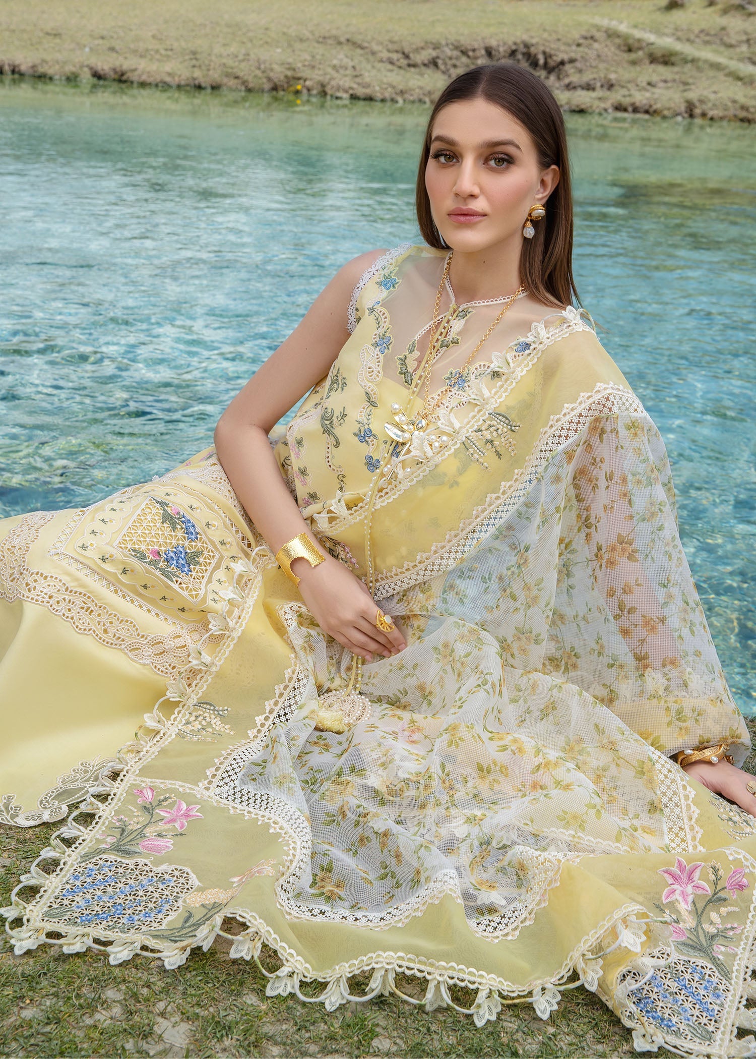 Crimson | Lawn 2024 | A French Brunch - Sunflower Yellow - Pakistani Clothes for women, in United Kingdom and United States