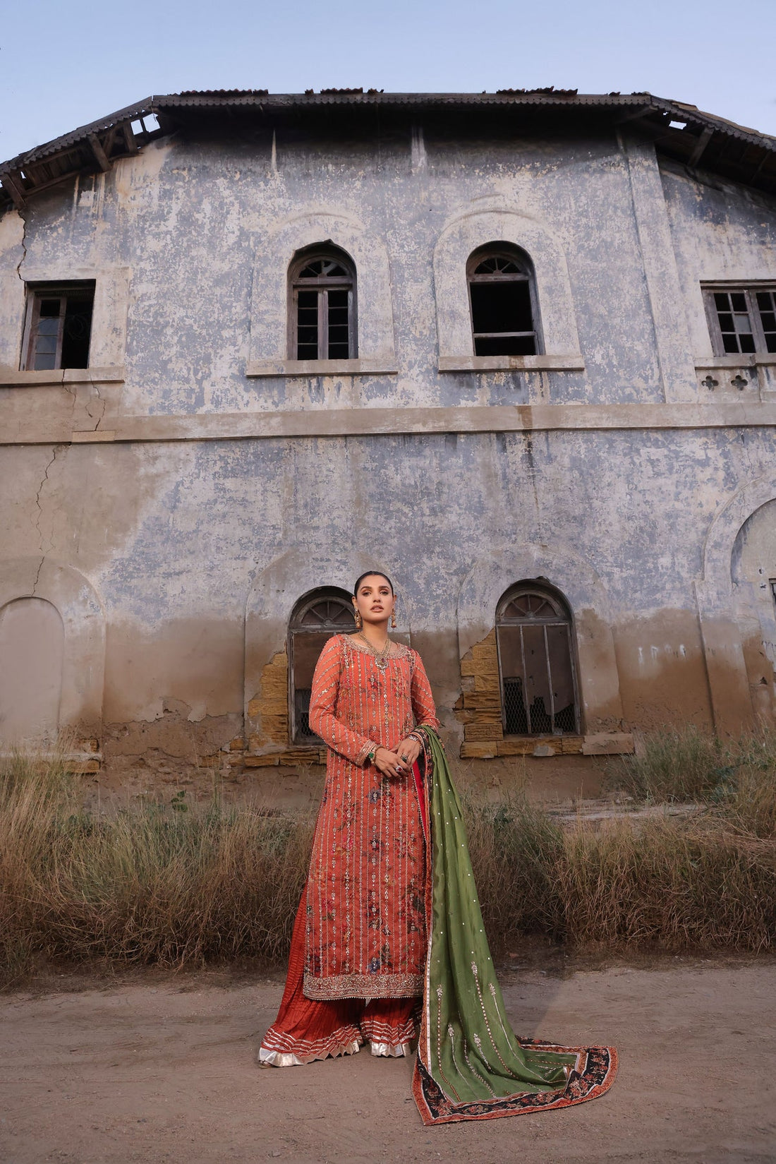 Wahaj M Khan | Banno Wedding Formals |Peachy Rust Printed Set