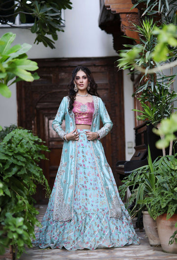 Wahaj M Khan | Nur Festive | Sea Ferozi Sheesha Jacket Nur Set