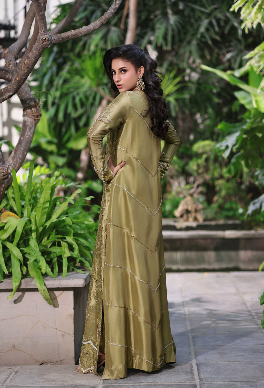 olive green dress pakistani Olive Green Ritz Velvet Embroidered Suit