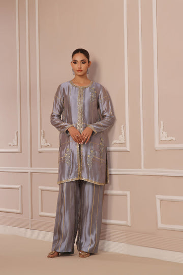 Wahaj M Khan | Banno Formals | PERIWINKLE TONED BANO2 JACKET SET