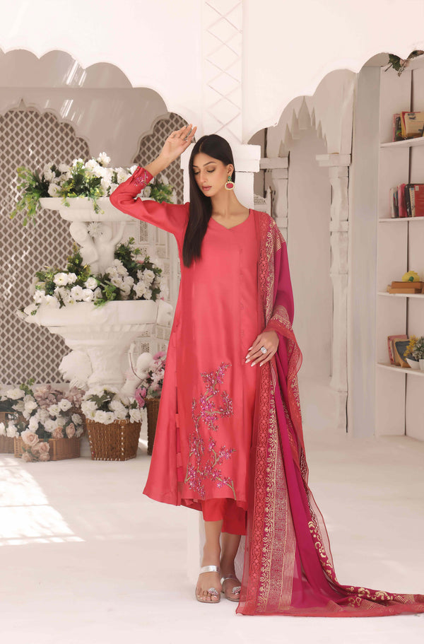 Wahajmkhan | Sitara Formals | CARROT PINK AND MAGENTA OUTFIT - Pakistani Clothes for women, in United Kingdom and United States