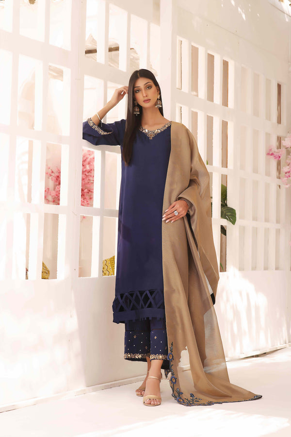 Wahajmkhan | Sitara Formals | NAVY & GOLD OUTFIT - Pakistani Clothes for women, in United Kingdom and United States