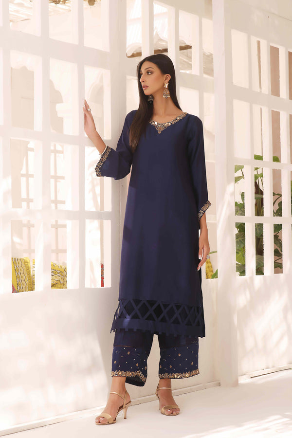 Wahajmkhan | Sitara Formals | NAVY & GOLD OUTFIT - Pakistani Clothes for women, in United Kingdom and United States