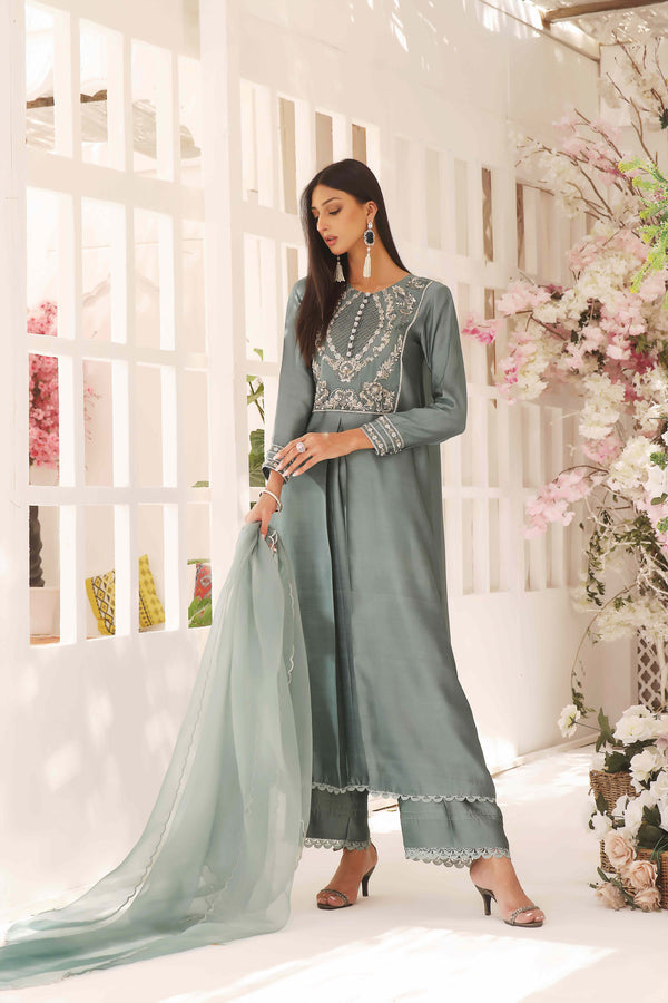 Wahajmkhan | Sitara Formals | SCHOOL GREY KAFTAN OUTFIT - Pakistani Clothes for women, in United Kingdom and United States