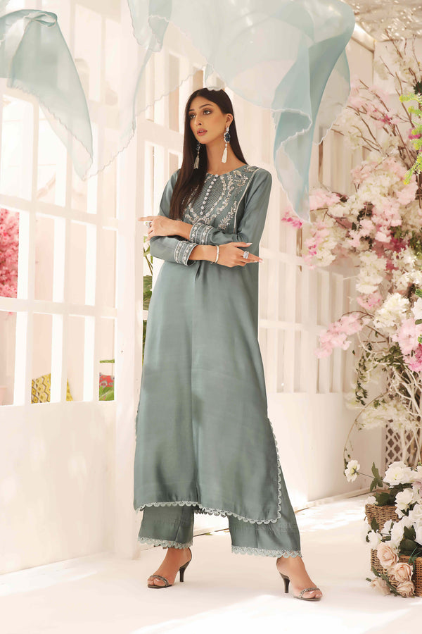 Wahajmkhan | Sitara Formals | SCHOOL GREY KAFTAN OUTFIT - Pakistani Clothes for women, in United Kingdom and United States