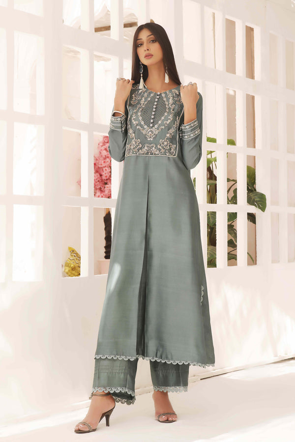 Wahajmkhan | Sitara Formals | SCHOOL GREY KAFTAN OUTFIT - Pakistani Clothes for women, in United Kingdom and United States