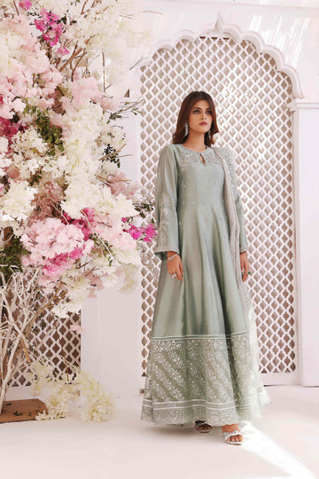 Wahajmkhan | Sitara Formals | MINT SILK ANARKALI OUTFIT - Pakistani Clothes for women, in United Kingdom and United States