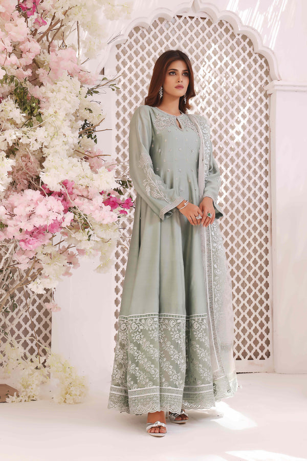 Wahajmkhan | Sitara Formals | MINT SILK ANARKALI OUTFIT - Pakistani Clothes for women, in United Kingdom and United States