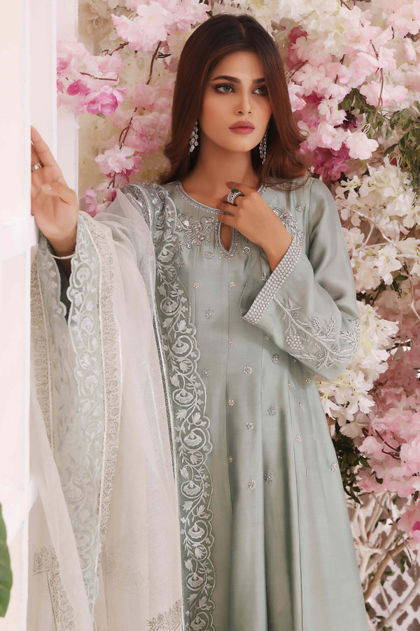 Wahajmkhan | Sitara Formals | MINT SILK ANARKALI OUTFIT - Pakistani Clothes for women, in United Kingdom and United States