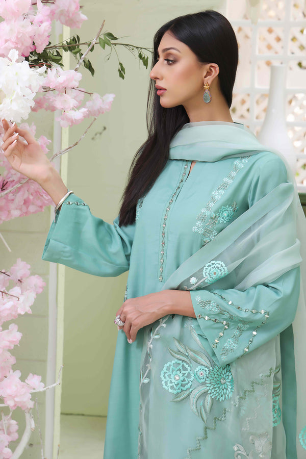 Wahajmkhan | Sitara Formals | SEA GREEN RAWSILK OUTFIT - Pakistani Clothes for women, in United Kingdom and United States