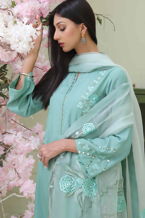 Wahajmkhan | Sitara Formals | SEA GREEN RAWSILK OUTFIT - Pakistani Clothes for women, in United Kingdom and United States