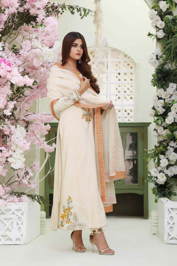 Wahajmkhan | Sitara Formals | IVORY COTTON OUTFIT - Pakistani Clothes for women, in United Kingdom and United States