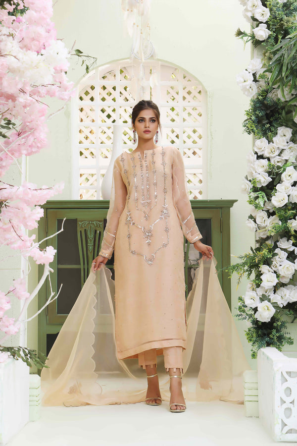 Wahajmkhan | Sitara Formals | NUDE PEACH ORGANZA OUTFIT - Pakistani Clothes for women, in United Kingdom and United States