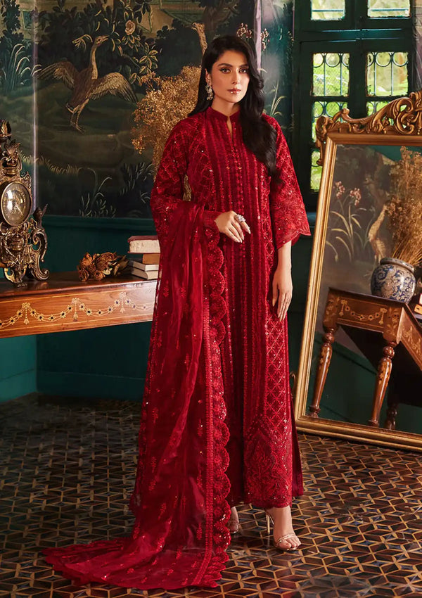 Zainab Chottani | Embroidered Velvet | SURKH D-05 - Hoorain Designer Wear - Pakistani Ladies Branded Stitched Clothes in United Kingdom, United states, CA and Australia