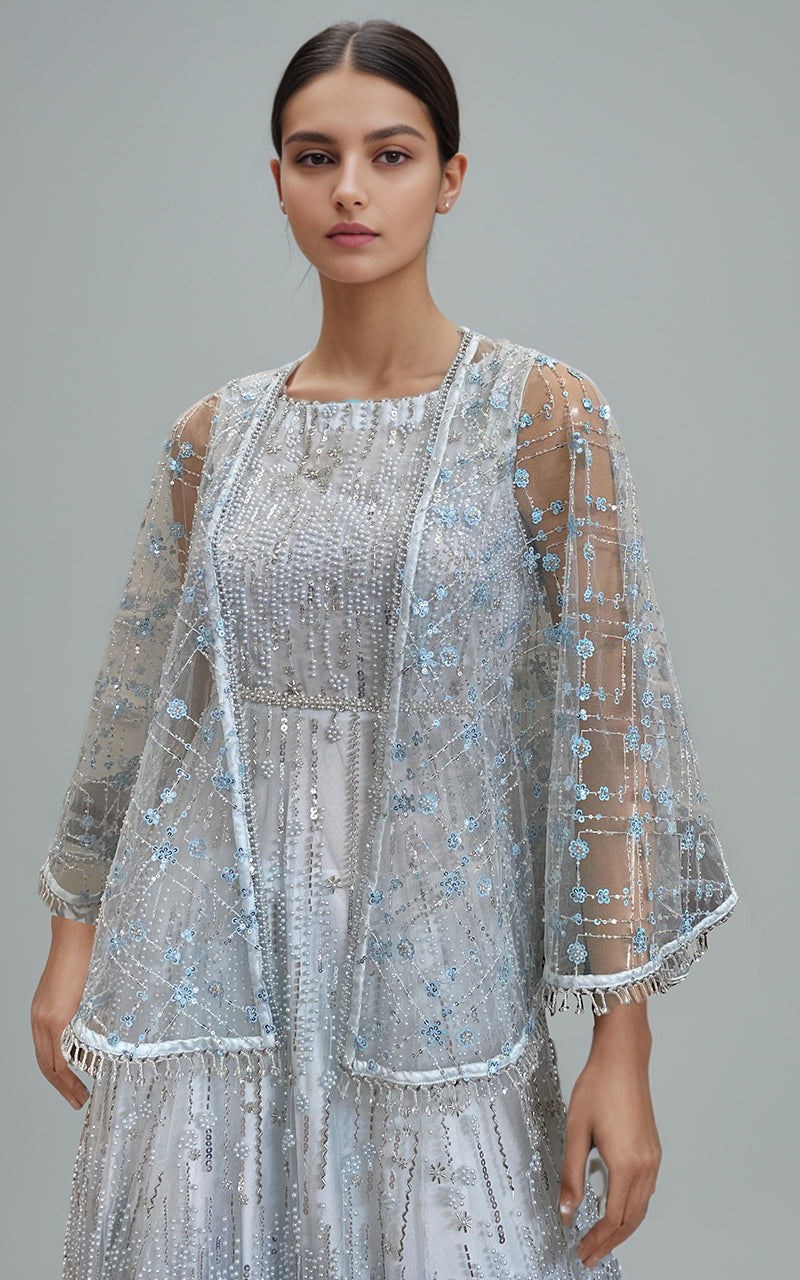 Threads and Motifs | Formal Dresses 25 | Net Embroidered Cape With Maxi