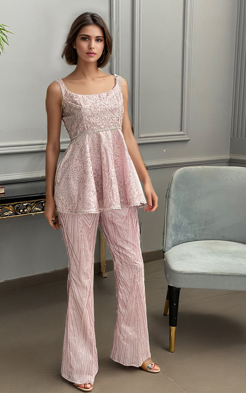 Threads and Motifs | Formal Dresses 25 | Net Embroidered Peplum With Embroidered Trouser
