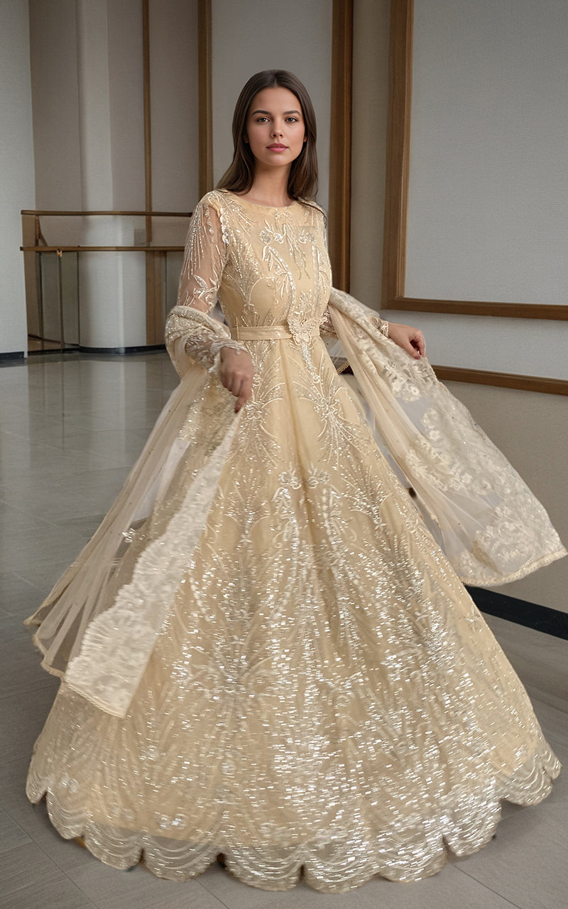 M / Ivory / Net - $651.00 | Formal Dresses 25 | Net Embroidered Maxi  The  Largest Luxury Seawolves Store