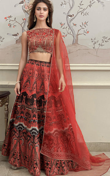 Threads and Motifs | Formal Dresses 25 | Embroidered Blouse With Printed Lehenga And Dupatta