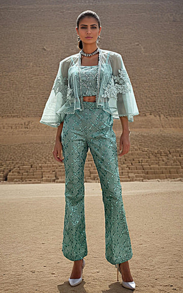 Threads and Motifs | Formal Dresses 25 | Embroiderd Cape with Blouse and Trouser