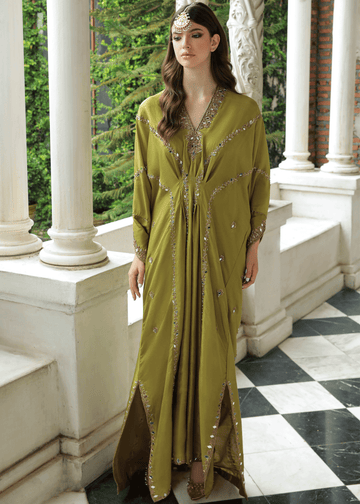 Purple Haze Pret Studio | Apsara Formals | Sheen Green Kaftan - Pakistani Clothes for women, in United Kingdom and United States