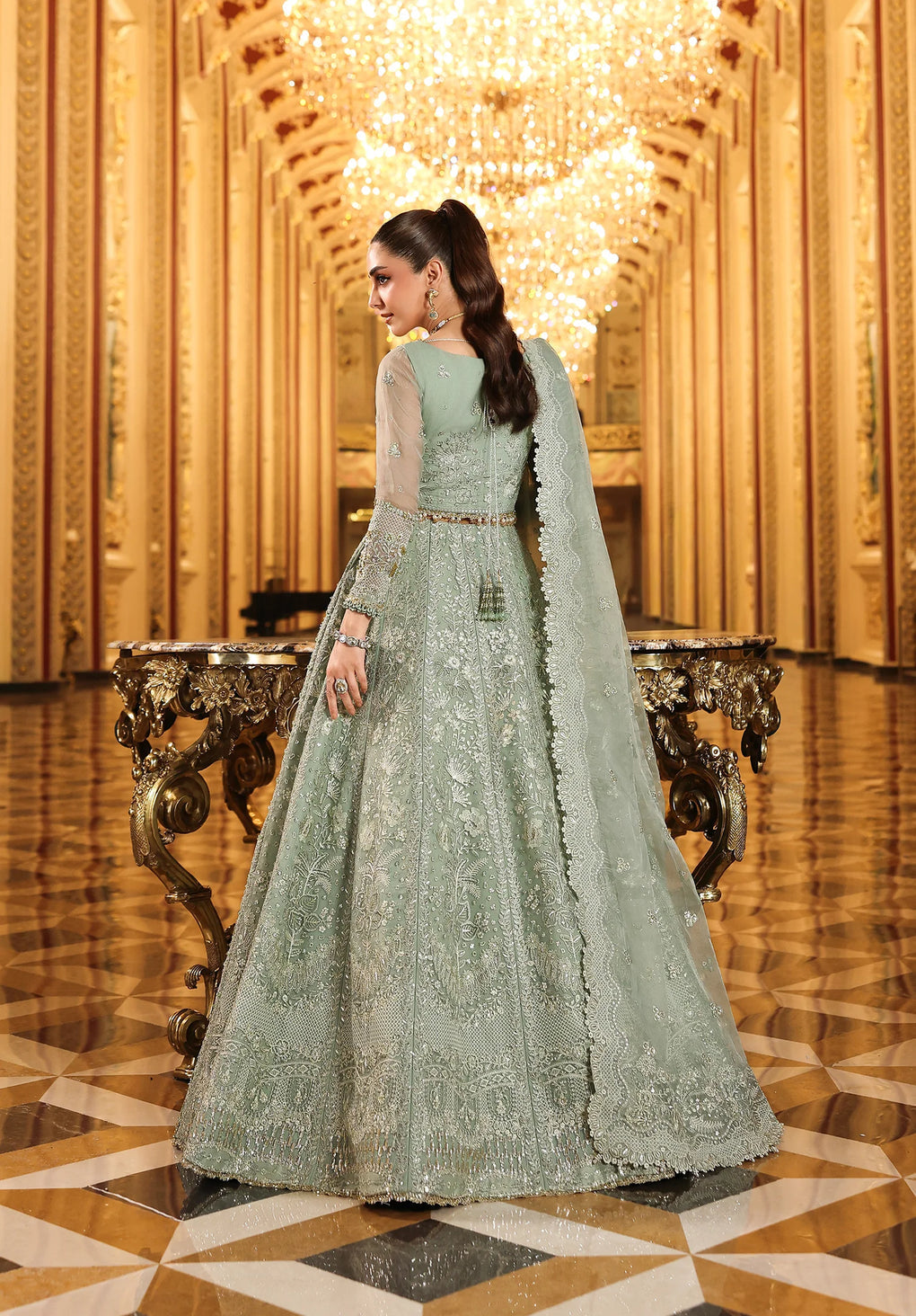 green embroidered wedding dress Marie Antoinette Pastel Green and Pink Floral Ball Gown main image 0