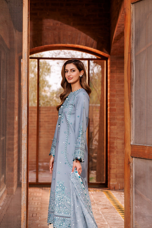 Farasha | Dastoor Embroidered Lawn SS24 | BERYL GREY - Pakistani Clothes for women, in United Kingdom and United States