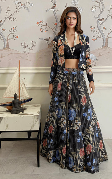 Threads and Motifs | Formal Dresses 25 | Printed Jacket With Sequins Blouse And Printed Lehenga