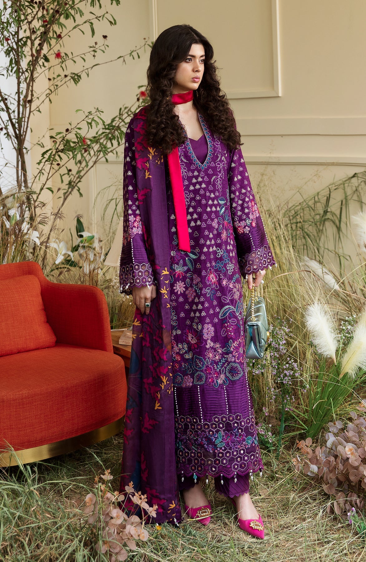 Zevk | Flora Festive Lawn | FUCHSIA - Pakistani Clothes for women, in United Kingdom and United States