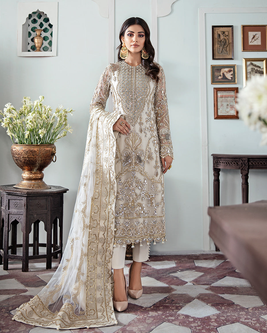 Gulaal | Wedding Formals | Mehr Embroidered Net 3-Piece Suit WS-19