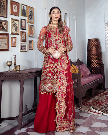 Gulaal | Wedding Formals | Tamanah Embroidered Net 3-Piece Suit WS-12