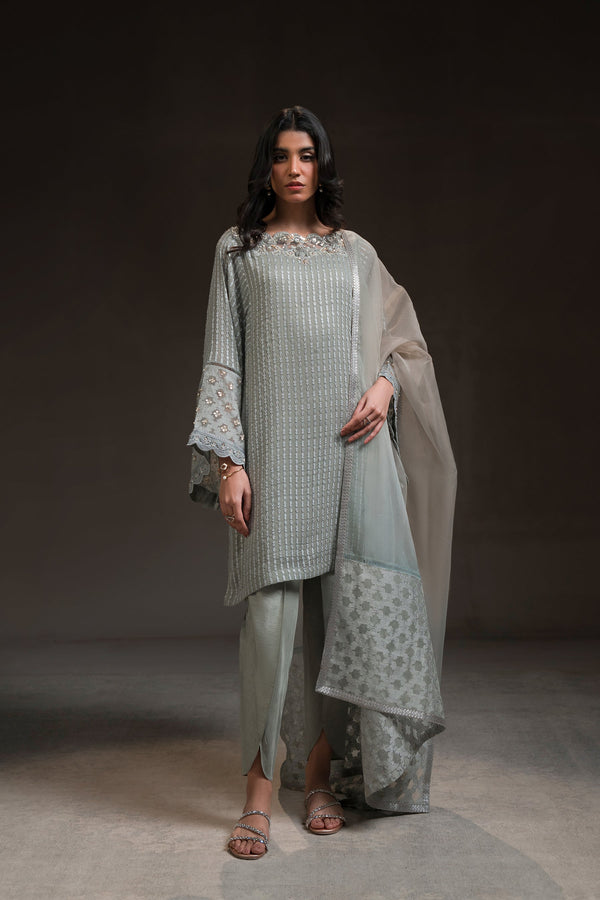 Ammara Khan | Glitz Luxury Pret 24 | BOXY TUNIC AND TULIP SHALWAR SET (D-08)