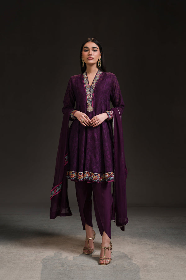 Ammara Khan | Glitz Luxury Pret 24 | DEEP PURPLE PEPLUM KALIDAR (D-18)