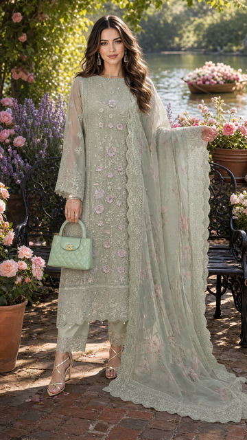 Saadia Asad | Nooriyah Luxury Chiffon | D1 - Pistachio Mist