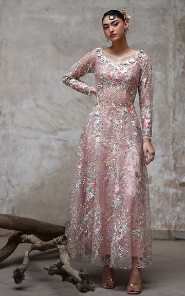 net embroidered dress Emerald Green Net Embroidered 3pc Sharara Dress with Handwork by SILVE The Zaibai