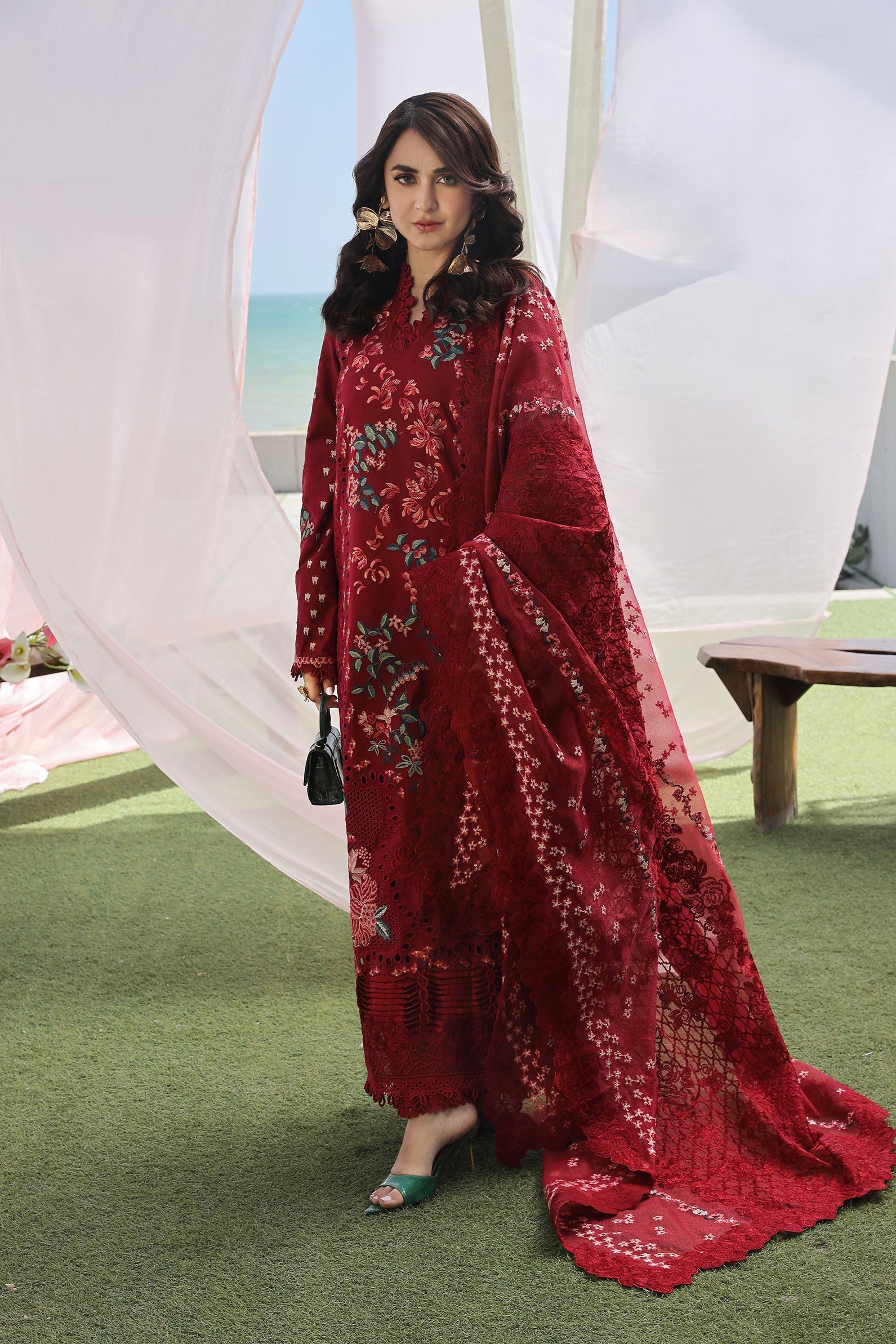 Maryam Hussain | Luxury Lawn 24 | CRIMSON - Pakistani Clothes for women, in United Kingdom and United States