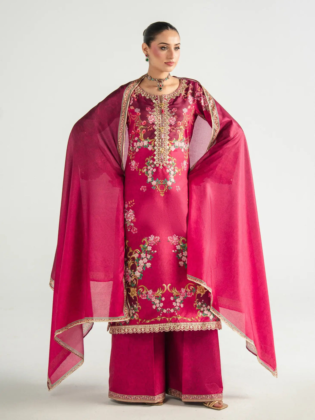 Gulaal | Aira Printed Silk | Garnet Garden
