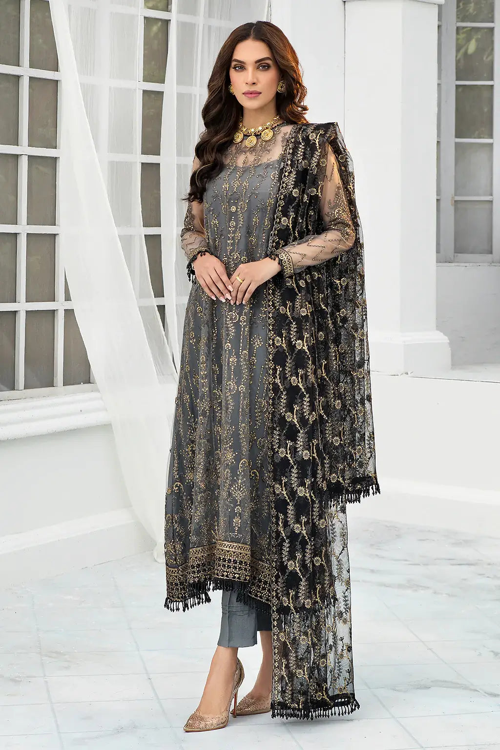 Zarif | DE LUXURY Formals | GRAPHITE - Pakistani Clothes for women, in United Kingdom and United States