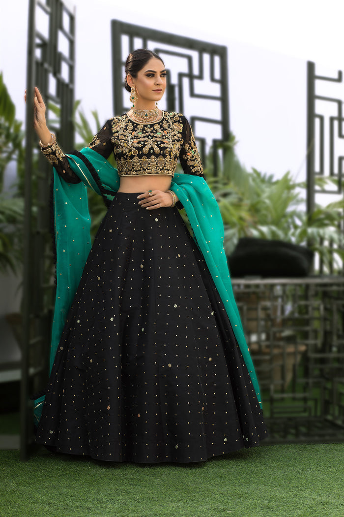 Wahaj M.Khan | Nureh Wedding Formals | Black Lenga Choli