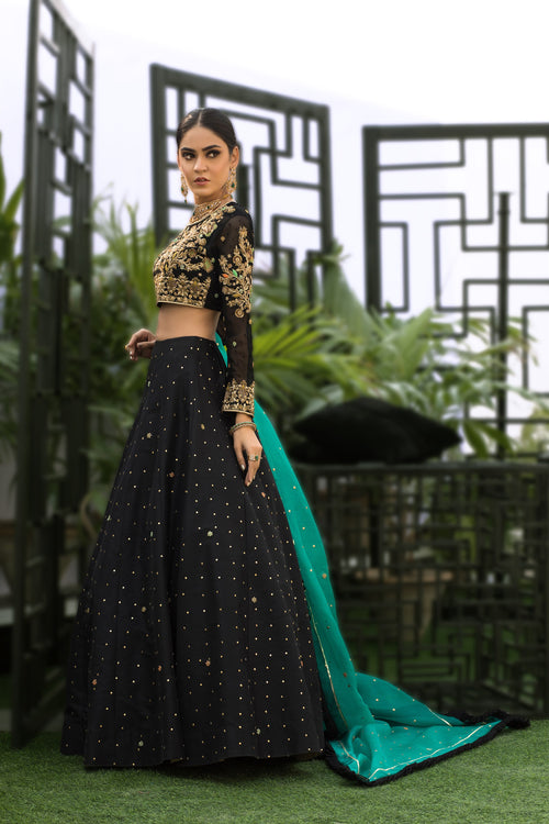 Wahaj M.Khan | Nureh Wedding Formals | Black Lenga Choli