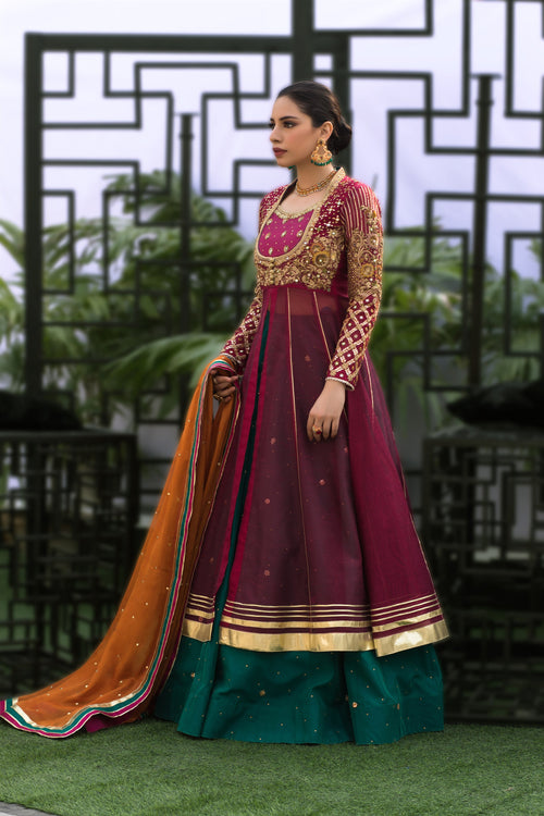 Wahaj M.Khan | Nureh Wedding Formals | Magenta Anarkali