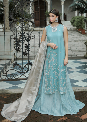 Purple Haze Pret Studio | Apsara Formals |  Ice Blue Organza Outfit - Pakistani Clothes for women, in United Kingdom and United States