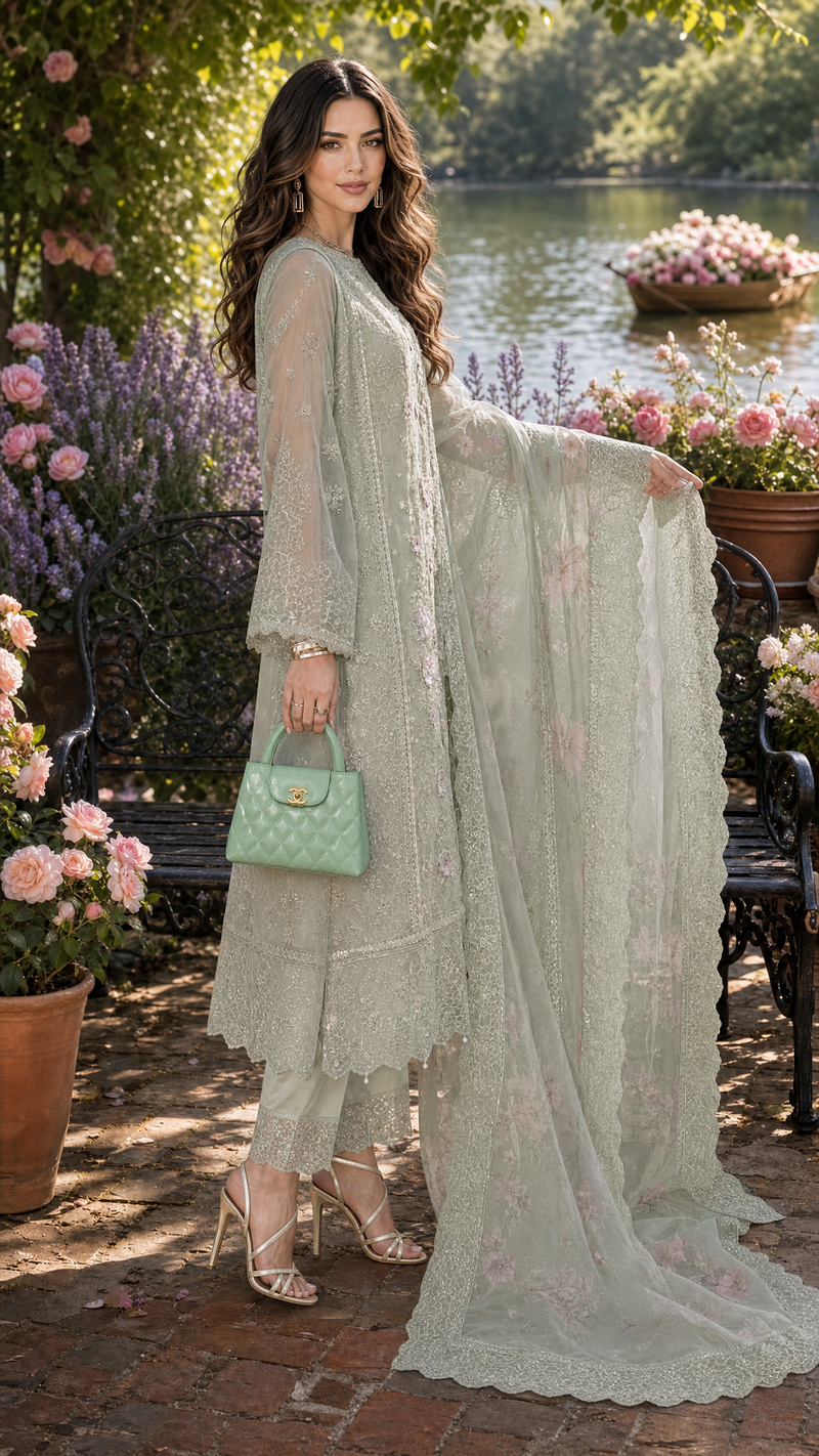 Saadia Asad | Nooriyah Luxury Chiffon | D1 - Pistachio Mist