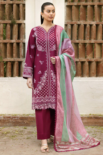 Farasha | Summer Weaves Embroidered Lawn | Satin Ruby