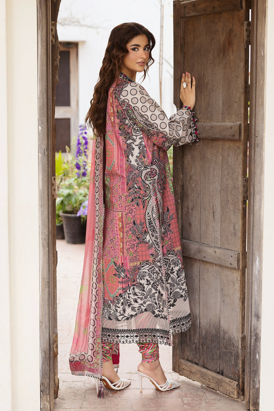 charizma pink dress Charizma Celine Embroidered Chiffon Dress
