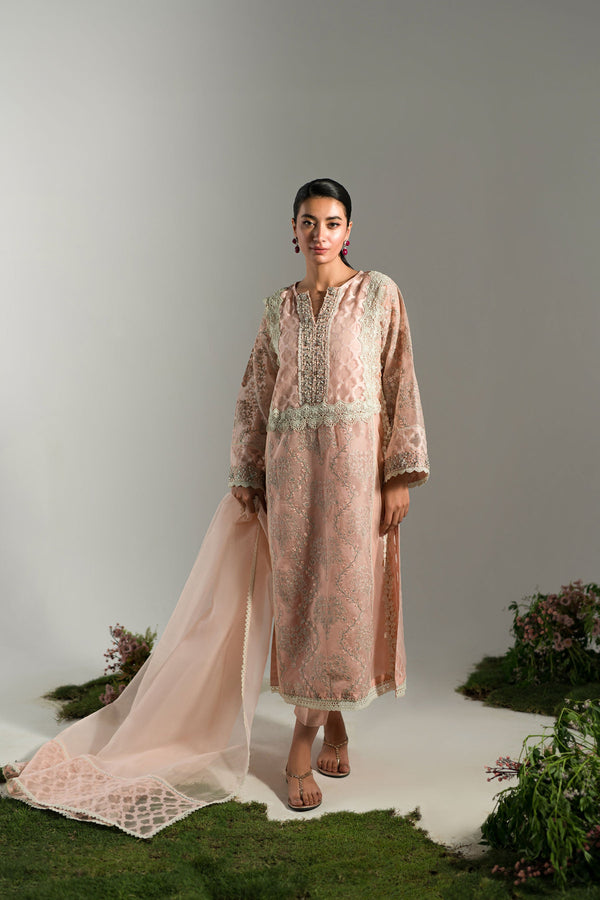 Ammara Khan | Lily Luxury Formals 24 | PASTEL PEACH LONG KURTA (D-07)