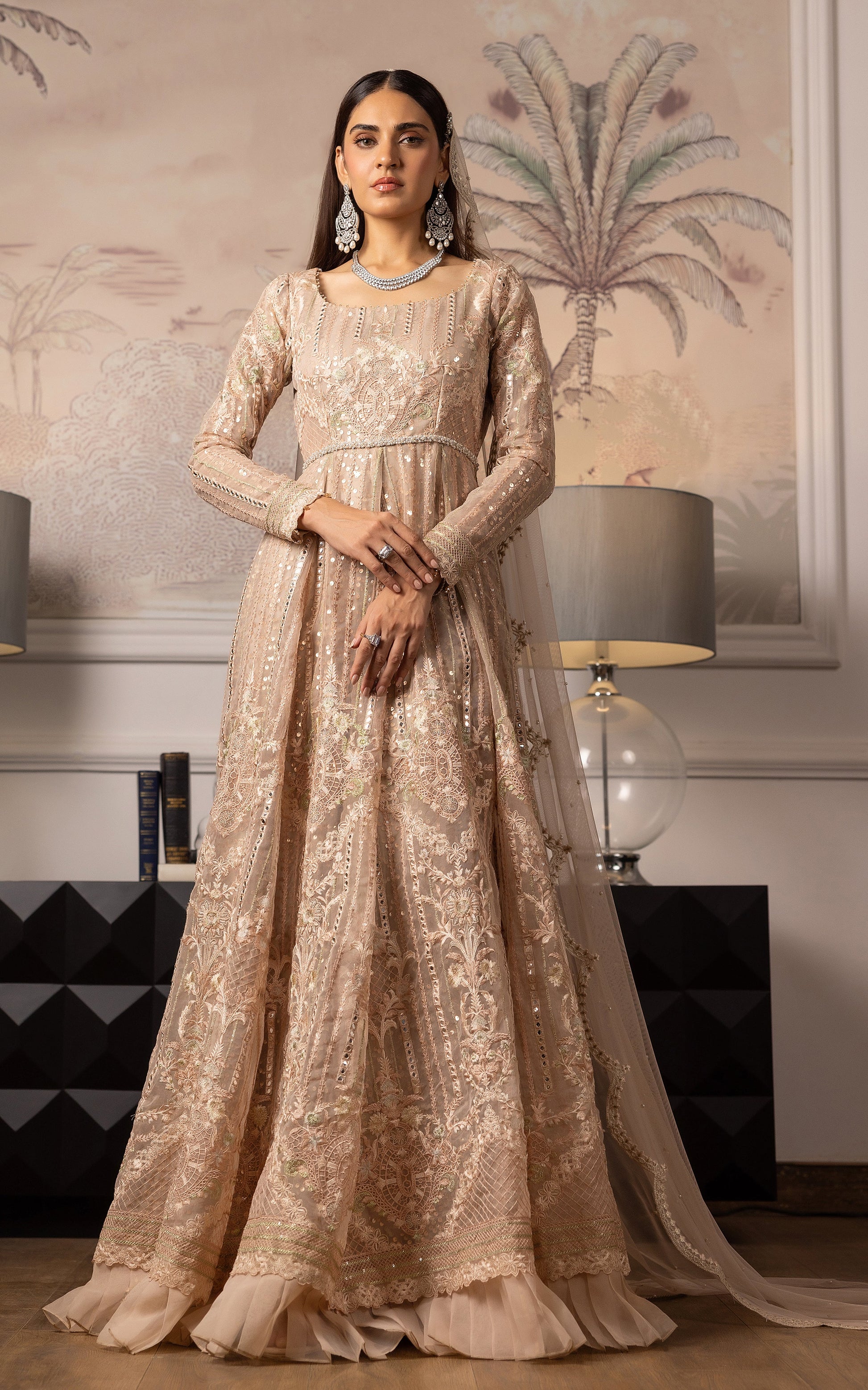 Threads and Motifs | Formal Dresses 24 | 9006 L / Pinkish Gray / Net Threads and Motifs | Formal Dresses 24 | 9006 L / Pinkish Gray / Net