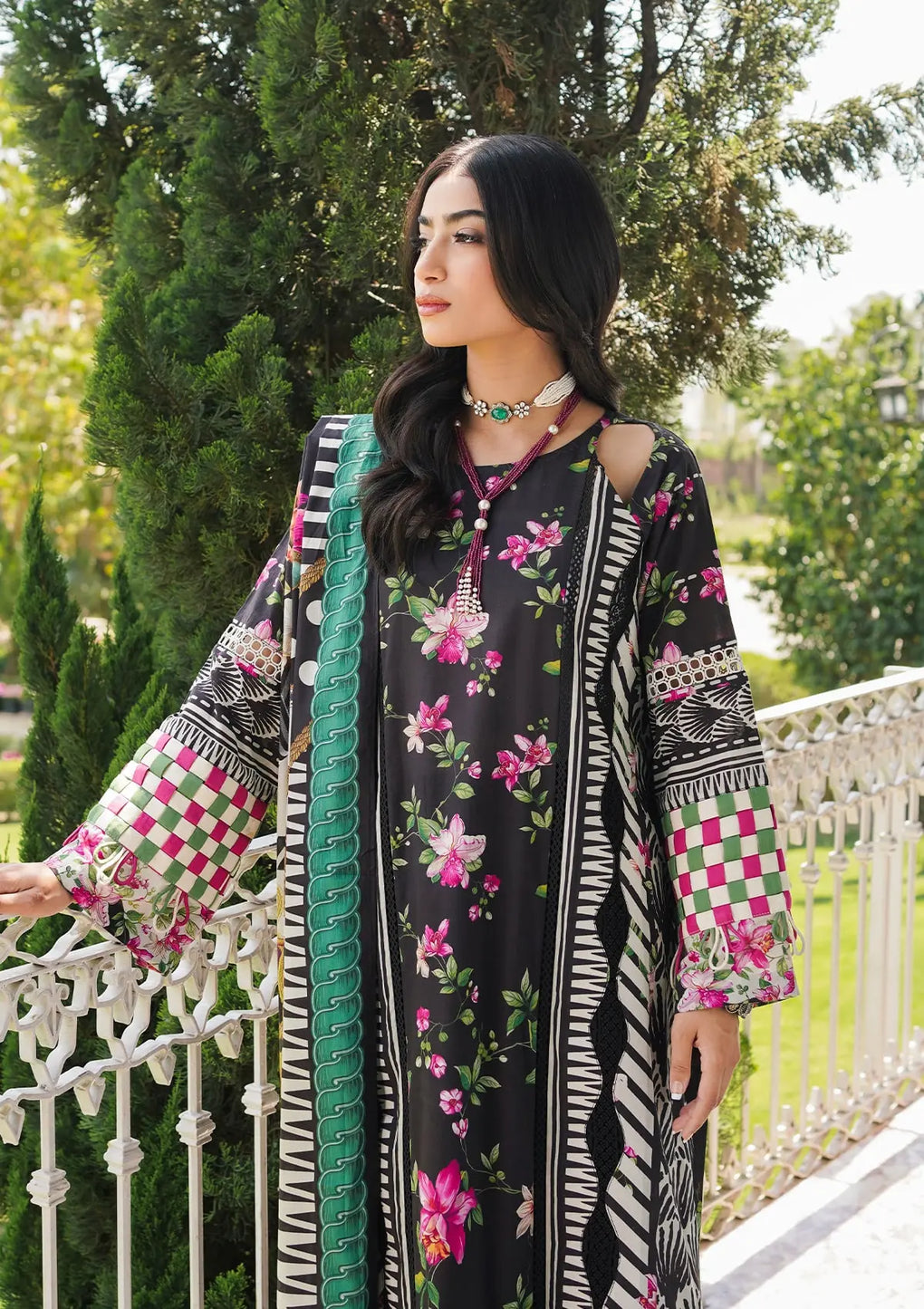 Elaf Premium | Printed Collection 24 | EEP-02A - Dark Floral - Pakistani Clothes for women, in United Kingdom and United States