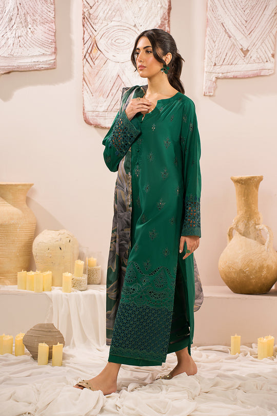 Iznik | Lawnkari 24 | UE-159 PLUSH GREEN - Pakistani Clothes for women, in United Kingdom and United States